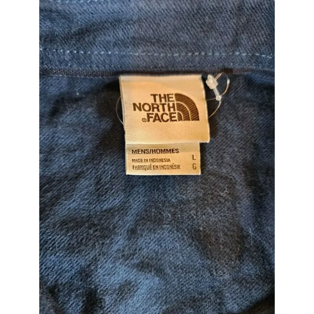 The North Face Flannel Shirt Men's Sz Large Dark Blue Solid Thick Cotton LS‎
